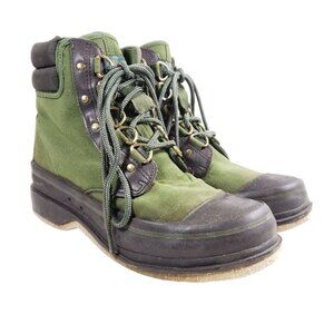 Orvis Mens Size 8 Green Canvas Wading Fishing Felt Bottom Boots